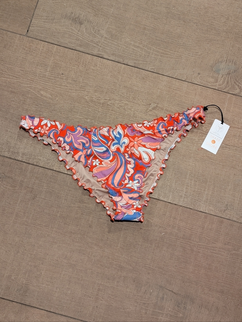 Shade & Shore Coral Pink Orange Blue Paisley Bikini Bottom Size XL NWT